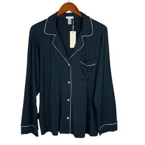 New Eberjey Gisele Pajama Top Shirt Black Sorbet Pink Button Front Women's M